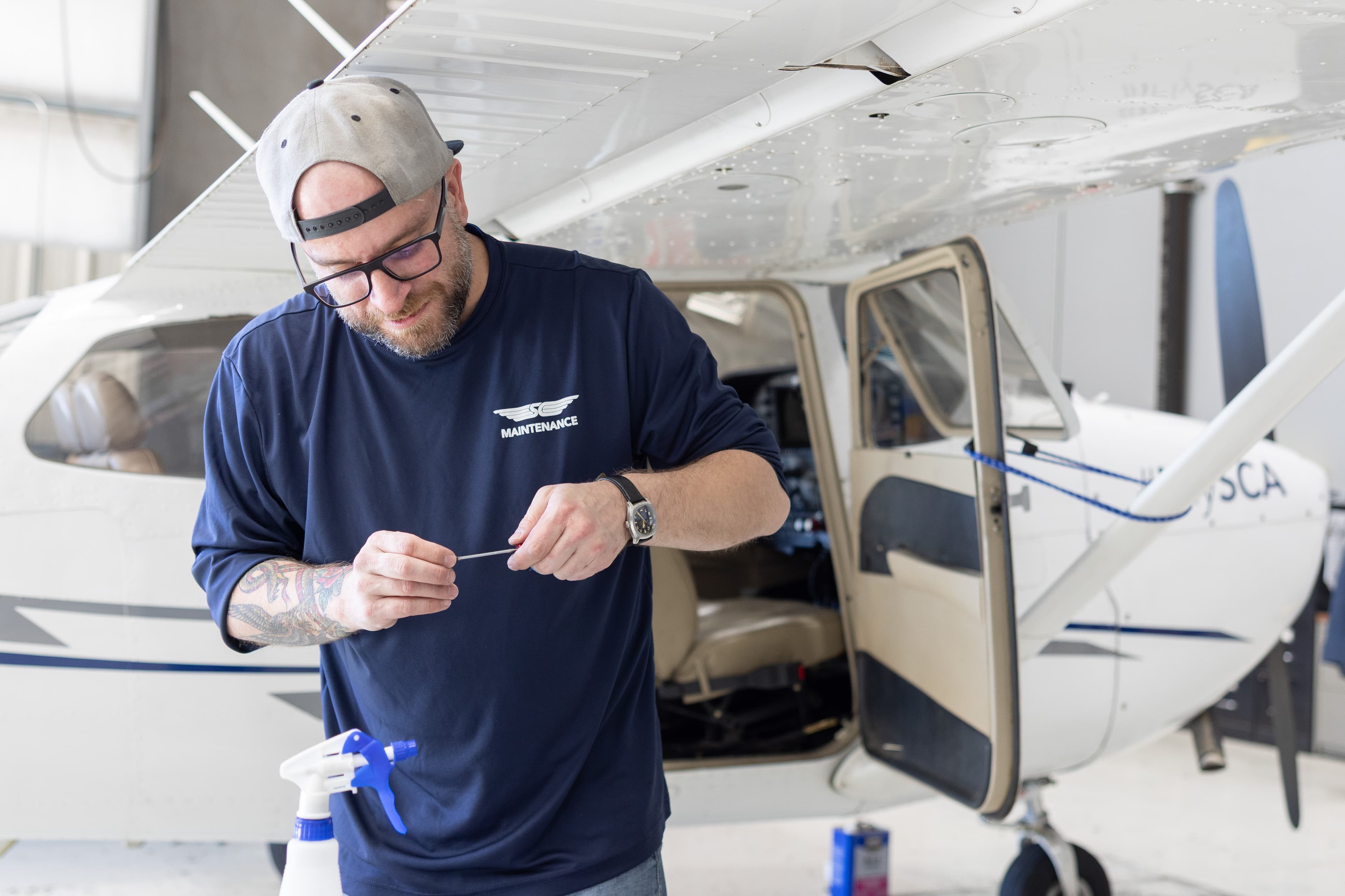 Mechanic preparing an aircraft