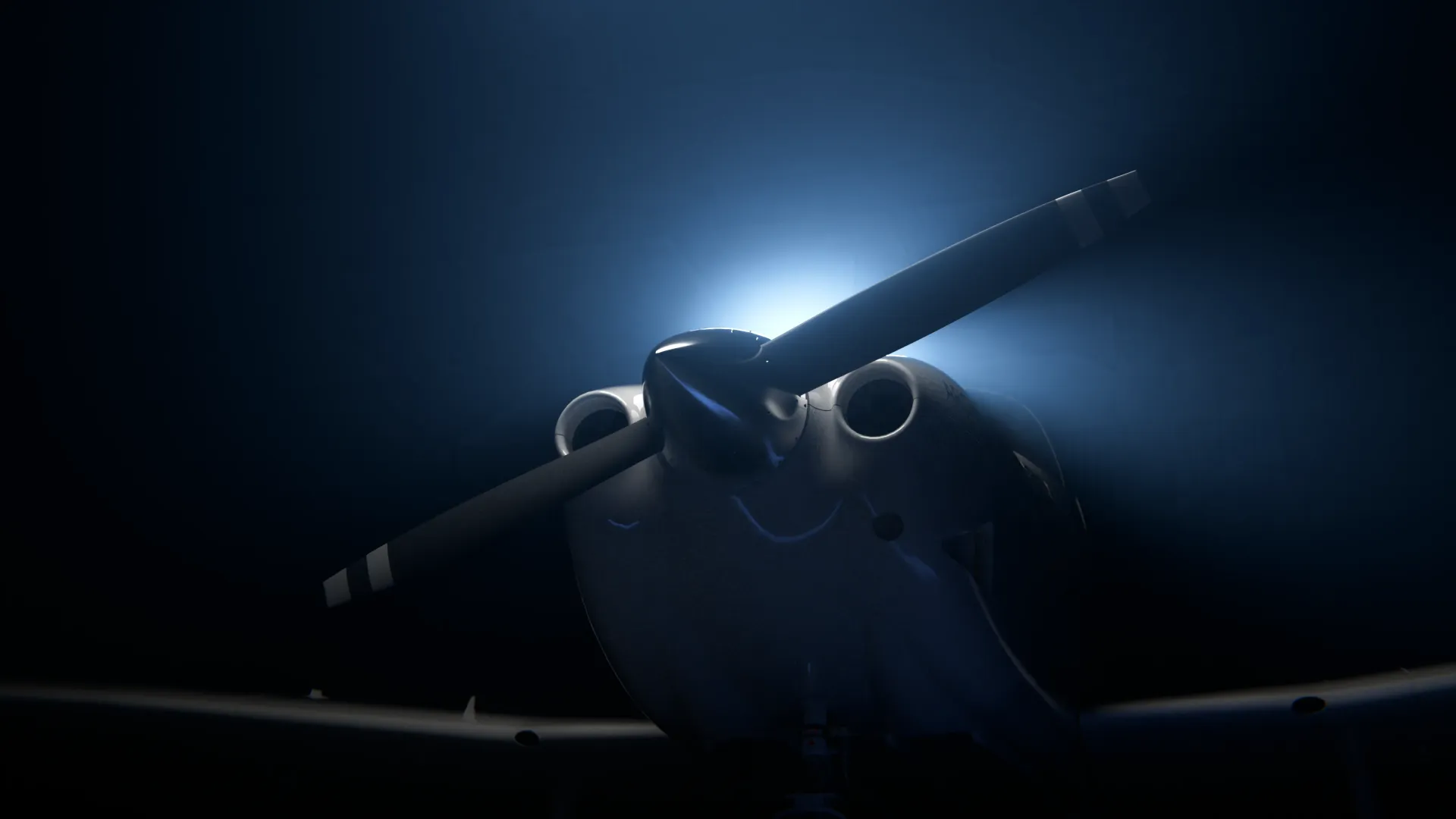 Backlit propeller and cowling of a training aircraft