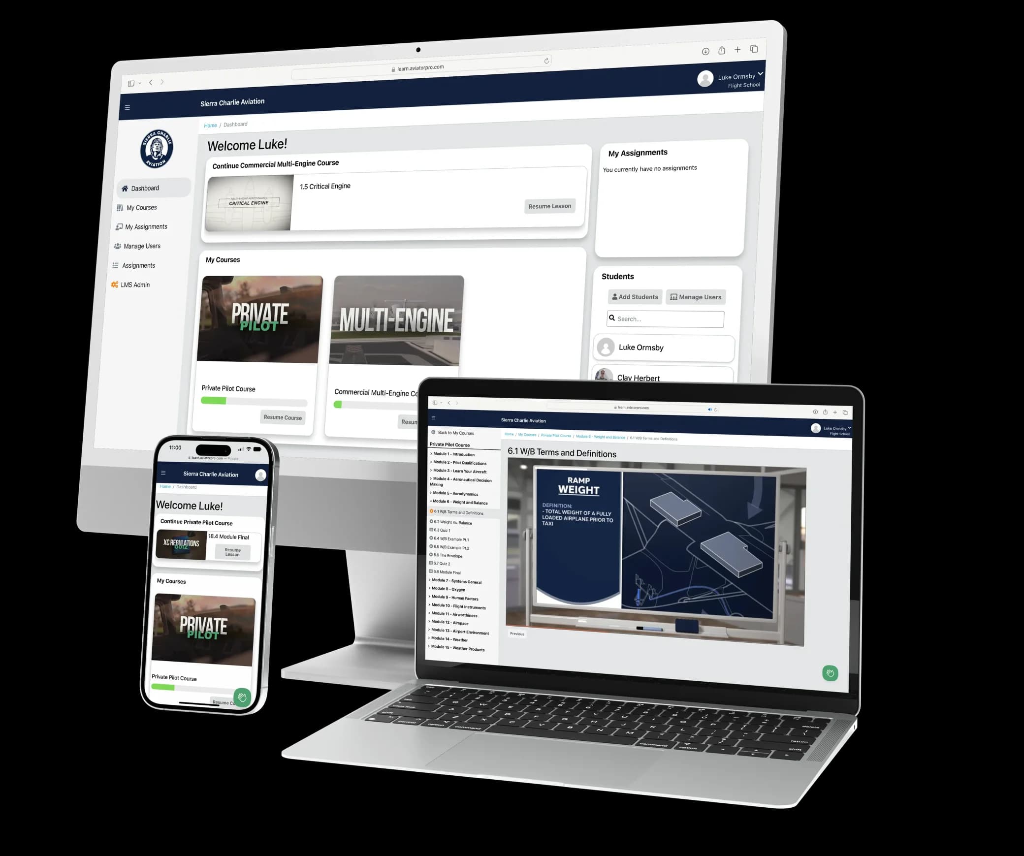 AviatorPro ground school on desktop, tablet, and mobile